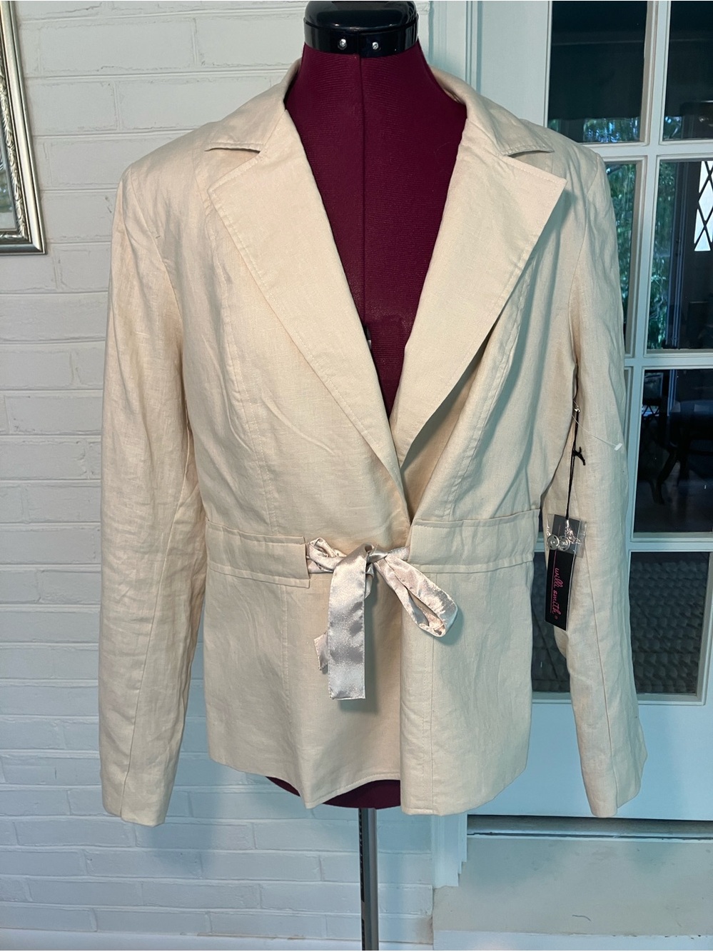 Willi Smith NWT Cream Linen Blazer Ribbon Tie Waist Lined Size 14